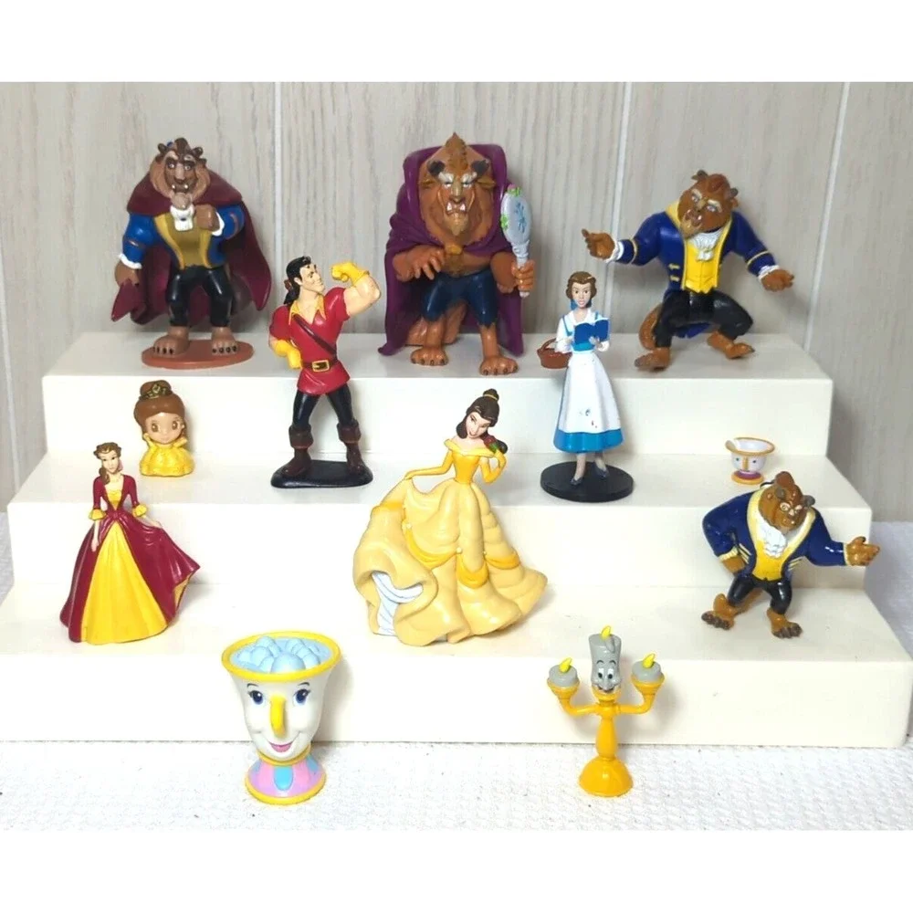 Beauty and the Beast Disney‎ figures lot Belle blue dress Gaston Chip Luminere